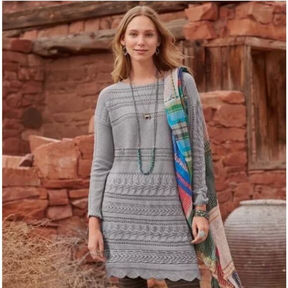 Sundance Dress Crochet Open Cable Knit Tunic Silk Sweater Long Sleeve Gray Small - Picture 1 of 9